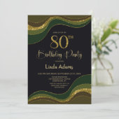 Zwart Groen Goud Glitter 80ste Verjaardagsfeest Kaart (Staand voorkant)