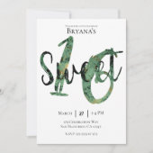 Zwart Groen Goud Modern Sweet 16 Verjaardagsfeest Kaart (Voorkant)