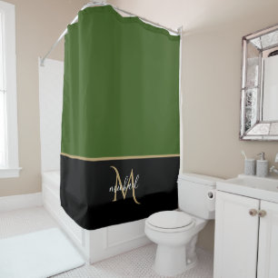 Zwart   Groen & Goud Monogram Elegante Luxe Douchegordijn
