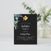 Zwart groen gouden pet 2025 afstudeerfeest uitnodiging briefkaart (Staand voorkant)