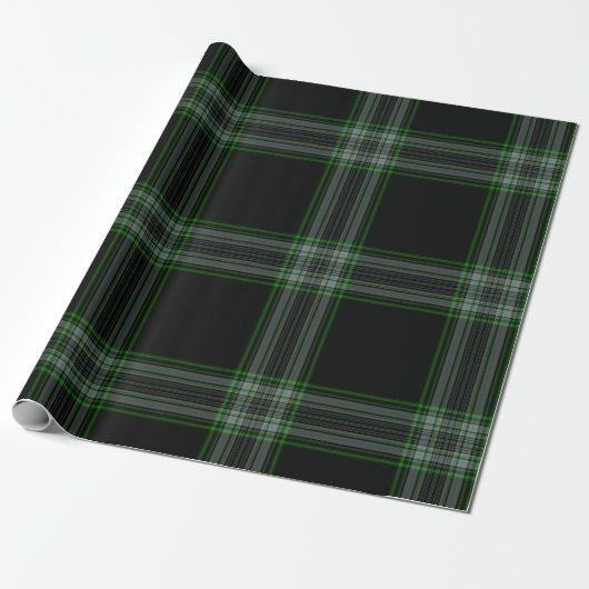 Zwart Groen Grijs Tartan Plaid Cadeaupapier (Uitgerold)