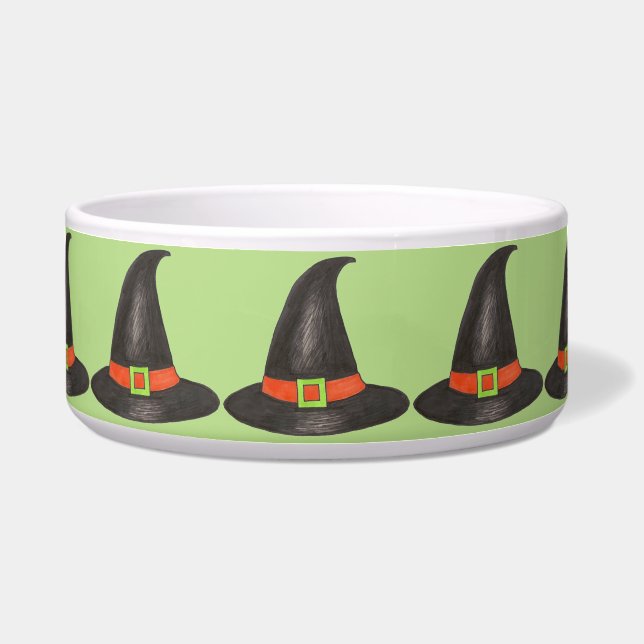 Zwart Groen Heks Pet Halloween Kostuum Party Voerbakje (Voorkant)