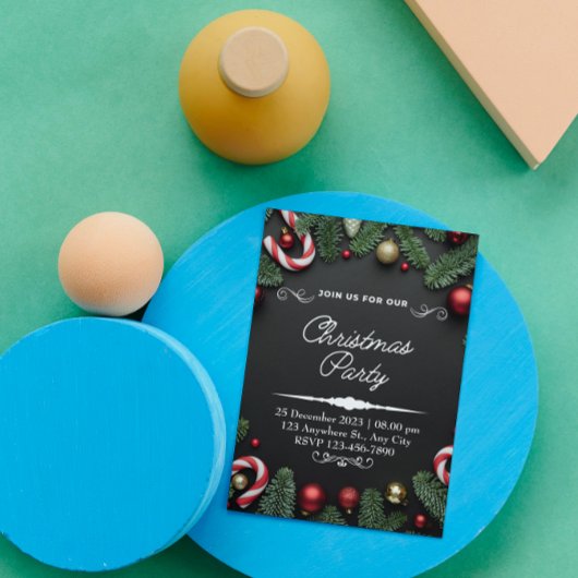 Zwart Groen Kerstbomen Feestuitnodiging Kaart