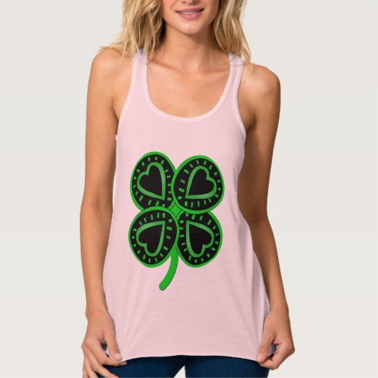 Zwart Groen Klaver Hart St Patrick Vrouwen Tanktop (Voorkant)