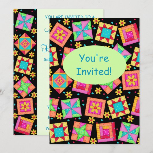 Zwart groen kleurrijk patchwork Quilt Block Art Kaart (Voorkant / Achterkant)