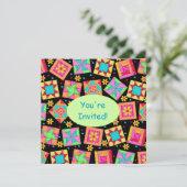 Zwart groen kleurrijk patchwork Quilt Block Art Kaart (Staand voorkant)