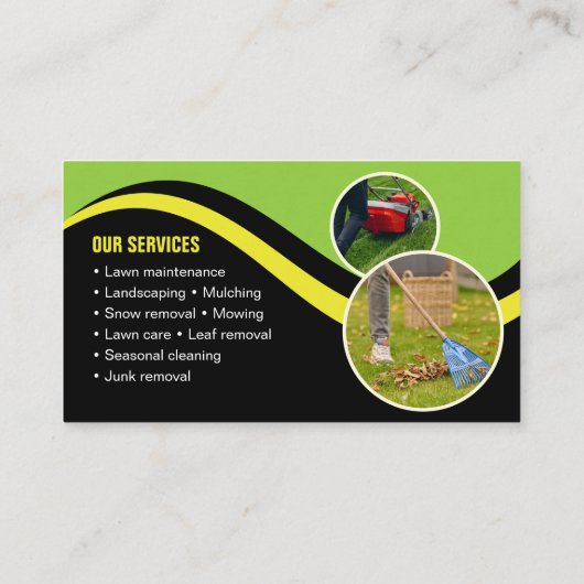 Zwart Groen Lawn Care Landscaping Mowing 3 Foto Visitekaartje (Achterkant)