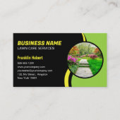 Zwart Groen Lawn Care Landscaping Mowing 3 Foto Visitekaartje (Voorkant)