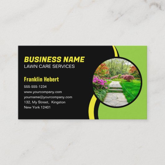 Zwart Groen Lawn Care Landscaping Mowing 3 Foto Visitekaartje (Voorkant)