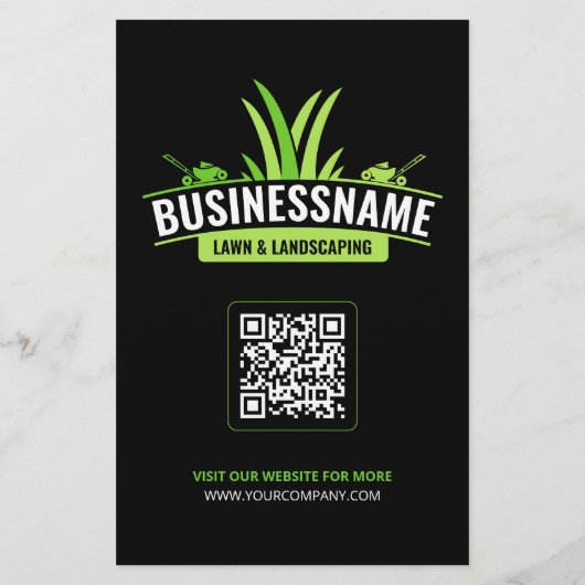 Zwart Groen Lawn Care Landscaping Mowing Lawncare Flyer (Achterkant)