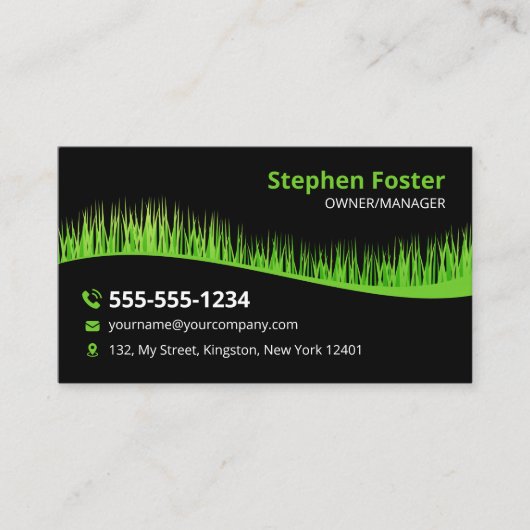 Zwart Groen Lawn Care Landscaping Mowing Lawncare Visitekaartje (Voorkant)