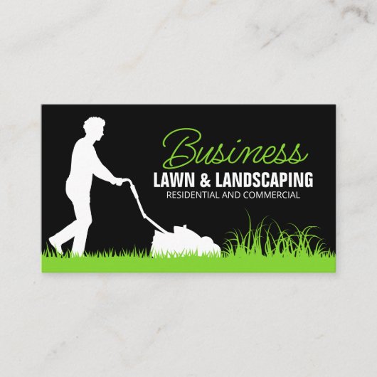 Zwart Groen Lawncare Landscaping Grasmaaien Visitekaartje (Voorkant)