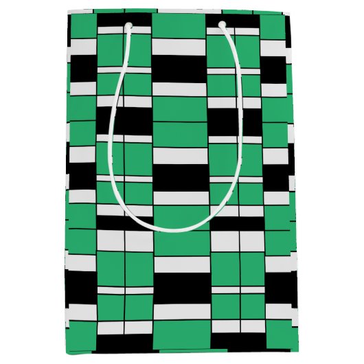 Zwart Groen Midden Eeuw Geometrisch Medium Cadeauzakje (Voorkant)