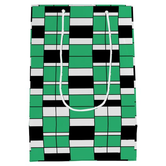 Zwart Groen Midden Eeuw Geometrisch Medium Cadeauzakje (Achterkant)