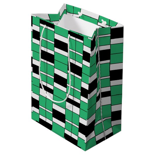 Zwart Groen Midden Eeuw Geometrisch Medium Cadeauzakje (Achterkant Gekanteld)