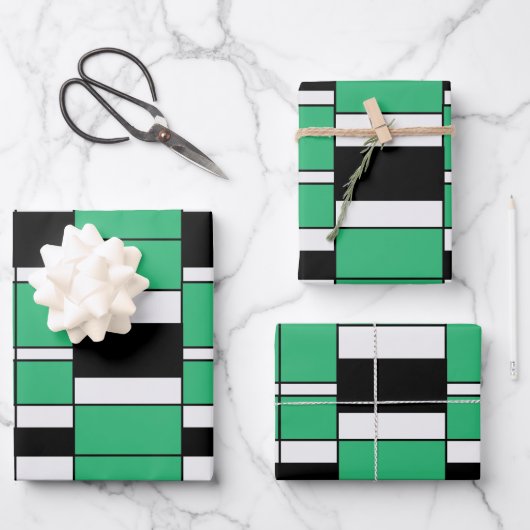 Zwart groen midden eeuw geometrisch patroon inpakpapier vel (Voorkant)