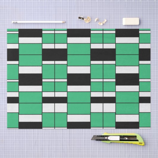 Zwart Groen Midden Eeuw Geometrisch Tissuepapier (Craft)