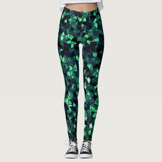 Zwart groen mozaïek met gedeeltelijk verwijderde k leggings (Voorkant)