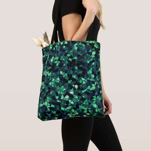 Zwart groen mozaïek met gedeeltelijk verwijderde k tote bag (Dichtbij)