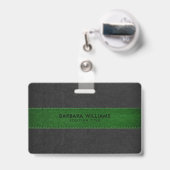 Zwart & groen namaakleer badge (Achterkant met uittrekbare clip)