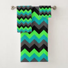 Zwart Groen Ombre Chevrons Badhanddoek Set