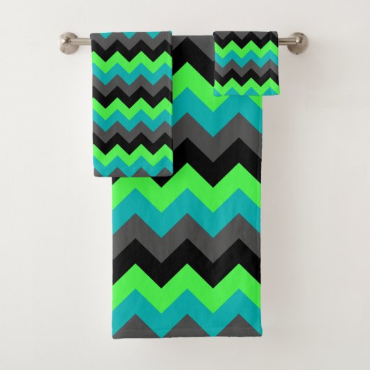 Zwart Groen Ombre Chevrons Badhanddoek Set Bad Handdoek (Insitu)
