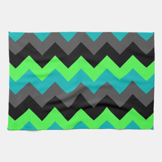 Zwart Groen Ombre Chevrons Keukenhanddoek (Horizontaal)