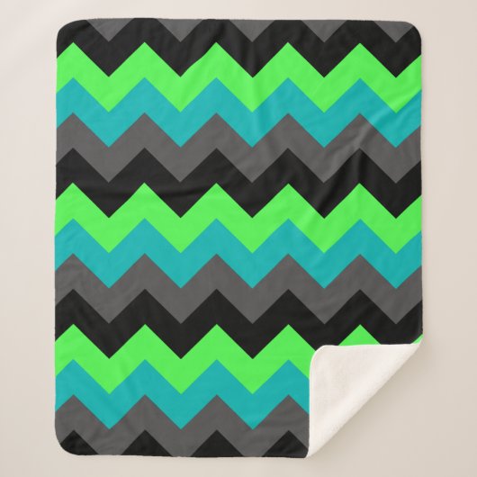 Zwart Groen Ombre Chevrons Medium Sherpa Deken (Voorkant)