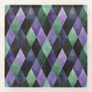 Zwart Groen paars Diamant Vorm Abstract Glazen Onderzetter
