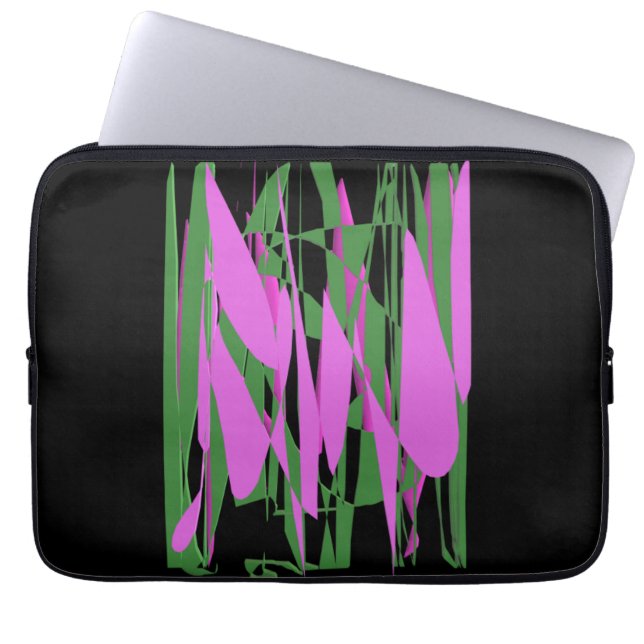 Zwart groen paarse kleuren laptop sleeve (Voorkant)