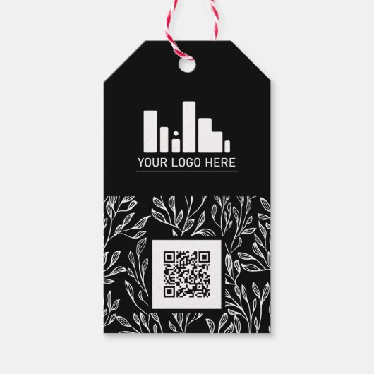 Zwart groen patroon Uw Logo & QR code Cadeaulabel (Voorkant)