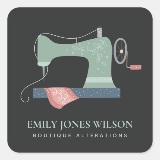 ZWART GROEN PERZIK BLAUW ROZE NAAIMACHINE KLEERMAK VIERKANTE STICKER (Voorkant)