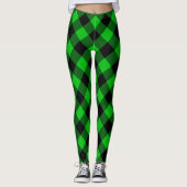 Zwart Groen Plaid Tartan Leggings (Voorkant)