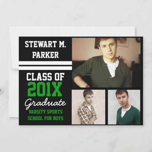 Zwart/groen porty-boys 3 Foto-Afstuderen Kaart (Voorkant)