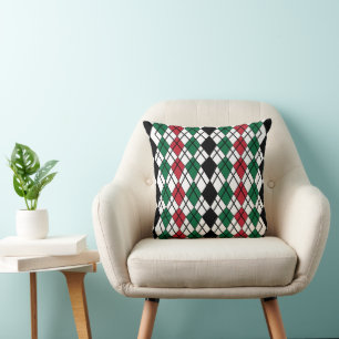Zwart Groen Rood Argyle Geometrisch Kussen