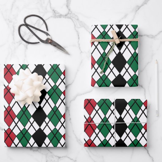 Zwart Groen Rood Argyle patroon Inpakpapier Vel (Voorkant)