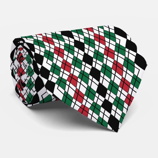 Zwart Groen Rood Argyle patroon Stropdas (Opgerold)