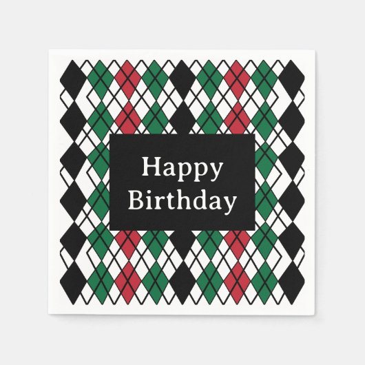Zwart Groen Rood Argyle patroon Verjaardag Servet (Voorkant)