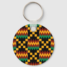 Zwart, groen, rood en geel Kente-doek Sleutelhanger