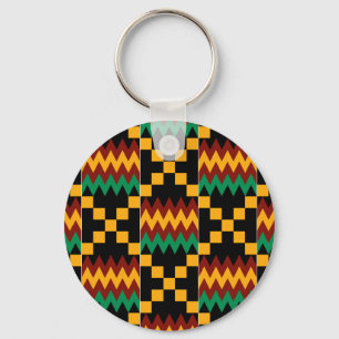 Zwart, groen, rood en geel Kente-doek Sleutelhanger