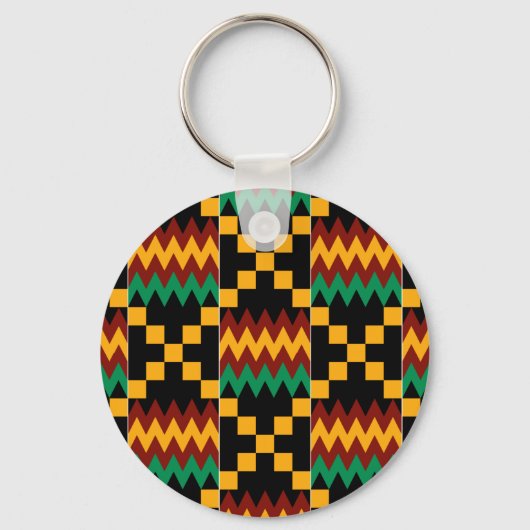 Zwart, groen, rood en geel Kente-doek Sleutelhanger (Voorkant)