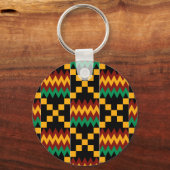 Zwart, groen, rood en geel Kente-doek Sleutelhanger (Voorkant)