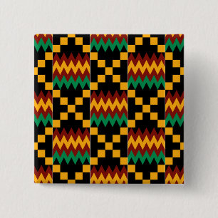 Zwart, groen, rood en geel Kente-doek Vierkante Button 5,1 Cm