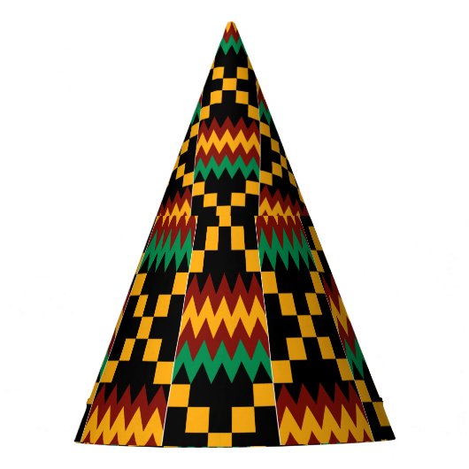 Zwart, Groen, Rood, Geel Kente Doek Feesthoedjes (Voorkant)