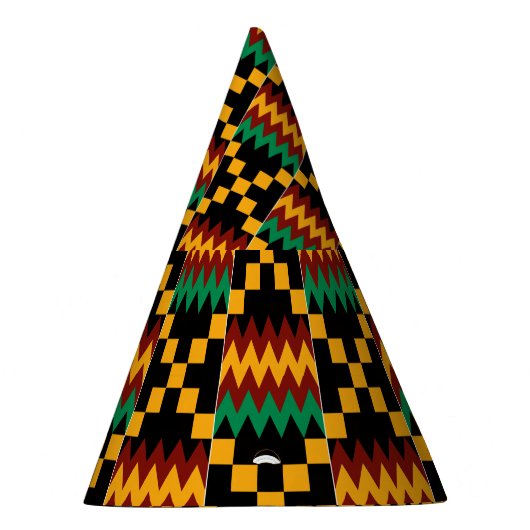 Zwart, Groen, Rood, Geel Kente Doek Feesthoedjes (Rechts)
