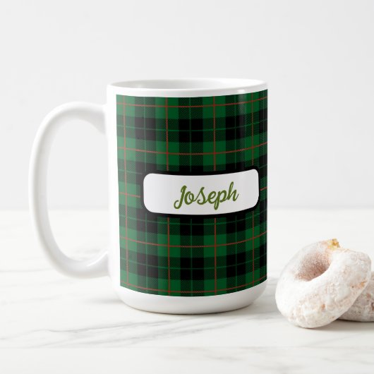 Zwart-groen Rust Tartan Gepersonaliseerd Mug Koffiemok (Met donut)