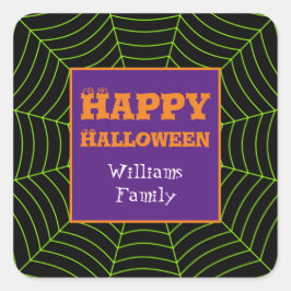 Zwart groen spiderweb Halloween patroon Personaliz Vierkante Sticker
