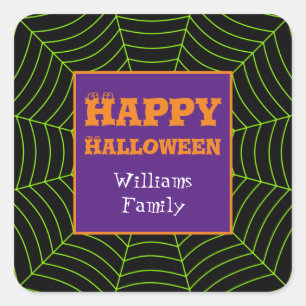 Zwart groen spiderweb Halloween patroon Personaliz Vierkante Sticker