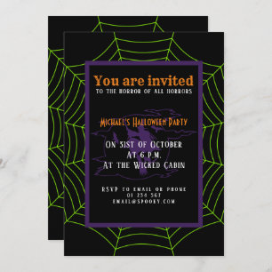 Zwart-groen spinweb Halloween patroon Invitatie Kaart