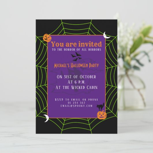 Zwart-groen spinweb Halloween patroon Kaart (Staand voorkant)